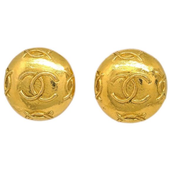 Chanel Button Earrings Clip-On Gold 165247 - Picture 1 of 4
